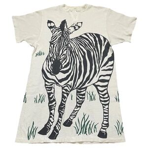 Vintage Michigan Rag Co. AOP Zebra Thermal Waffle Knit Lounge Shirt Nightgown